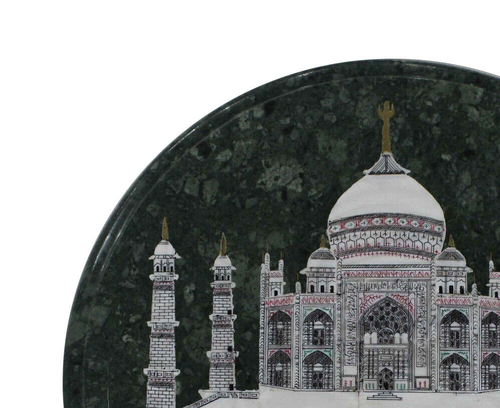 30" Beautiful Green Marble Coffee table Top With Taj Mahal MOP Pattern Home Deco - Picture 3 of 10