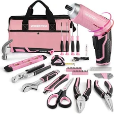 WORKPRO 53-Piece Pink Tool set Electric Cordless Screwdriver Basic Tool Kit Set