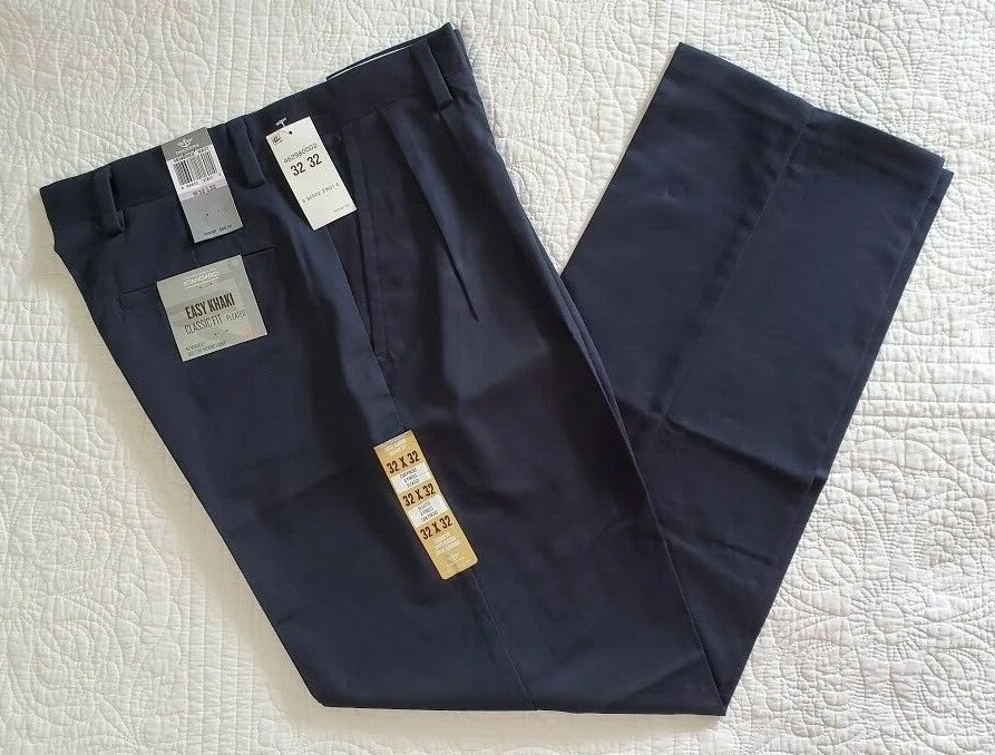 New Men's Dockers Easy Khaki Classic Fit D3 Pleated Pants Navy Blue Many Sizes