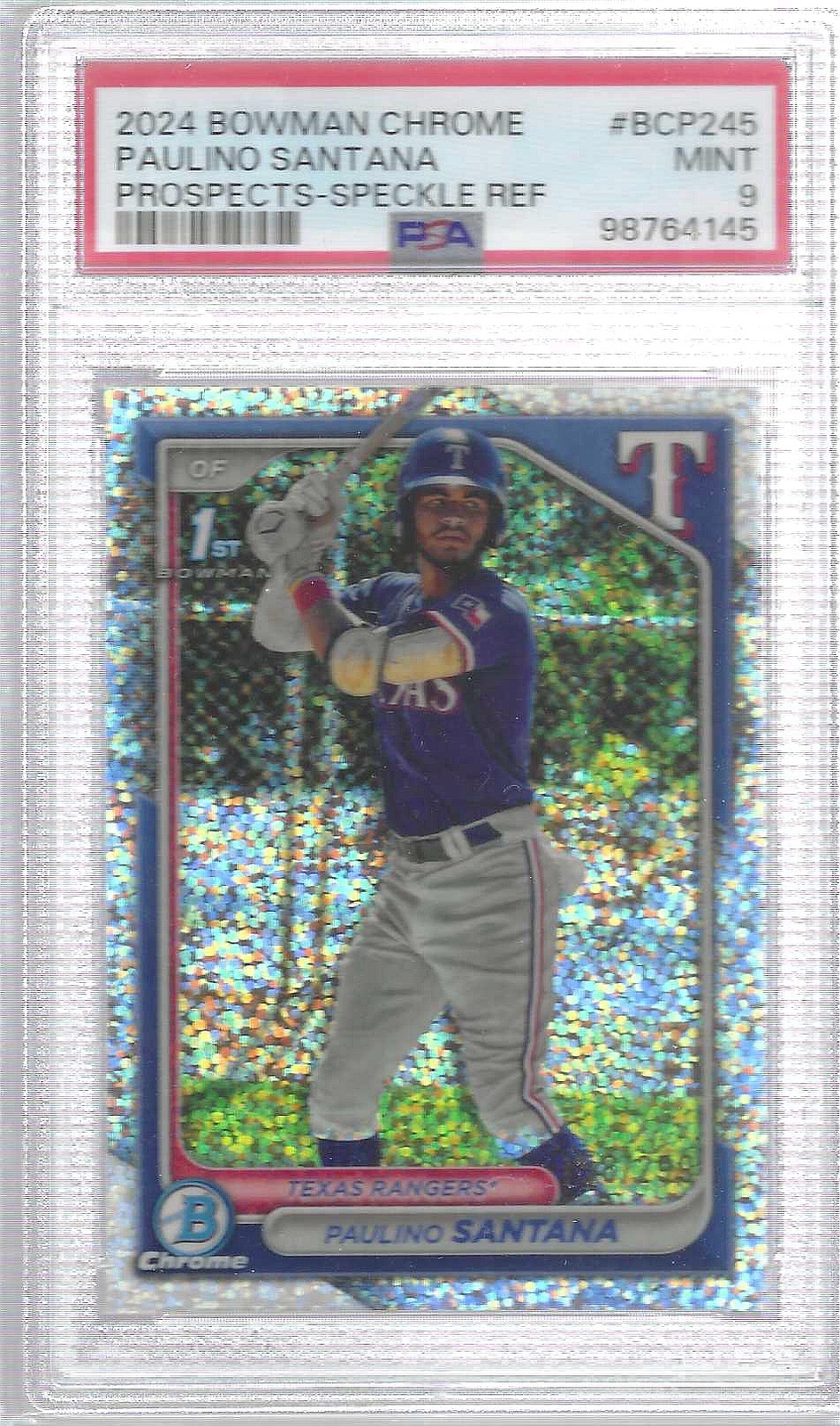 PAULINO SANTANA 2024 BOWMAN CHROME SPECKLE REFRACTOR 1ST /299 PSA 9 MINT POP 10