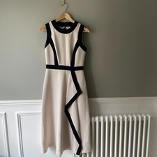 Womens M&S A-Line Dress UK 8 Midi Length Blue White Sleeveless Wrap Summer