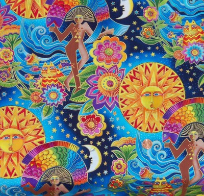 Beautiful ~Celestial Dreams~ Laurel Burch Focus Fabric Sun Moon Flowers 2010