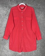 Gap Chevron Long Sleeve Popover Shirt Dress Womens Size XL Red Pink Pockets