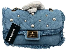 NEW Karl Lagerfeld Paris Agyness Blue Denim Shoulder Bag