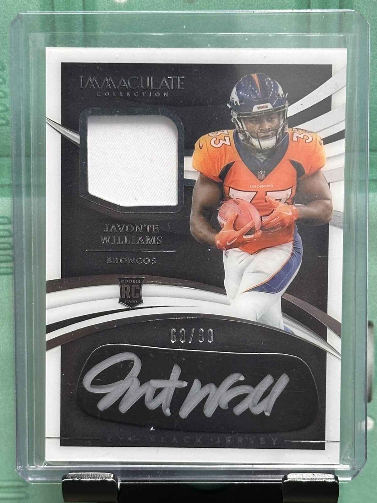 Javonte Williams 2021 Immaculate Auto Eye Black Jersey Patch #/99 RC Broncos