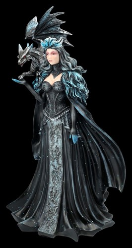 Magierin Figur schwarz - Dark Queen mit Drache - magische Deko Dragon Geschenk - Bild 3 von 7