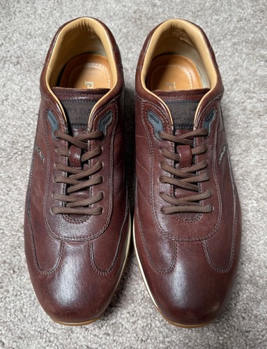 ZAPATOS PRADA ELEGANTES INFORMALES DE CUERO MARRÓN TALLA PARA HOMBRE 9 EE. UU. (8 REINO UNIDO) ¡COMO NUEVOS! - Imagen 3 de 6