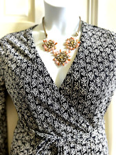 NEW ANN TAYLOR LOFT Black White Floral Sleeveless V Neck Wrap Dress 8 M NWT