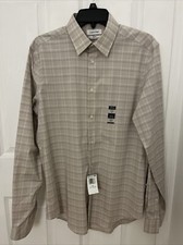 Calvin Klein Steel Slim Fit Stretch Wrinkle Free Dress Shirt Taupe 15 1/2 34-35