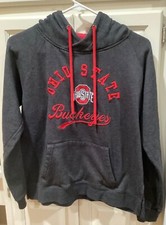 Women's Gray Red Embroidered OHIO STATE BUCKEYES Pullover Hoodie Sz M