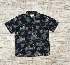 Paradise Found  Rayon Motorcycle Print Hawaiian Shirt Short Sleeve Size Large