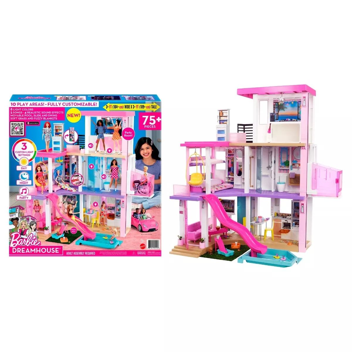 Mattel Barbie DreamHouse Swimming Pool Elevetor Sounds Lights DJ Booth GRG93 New