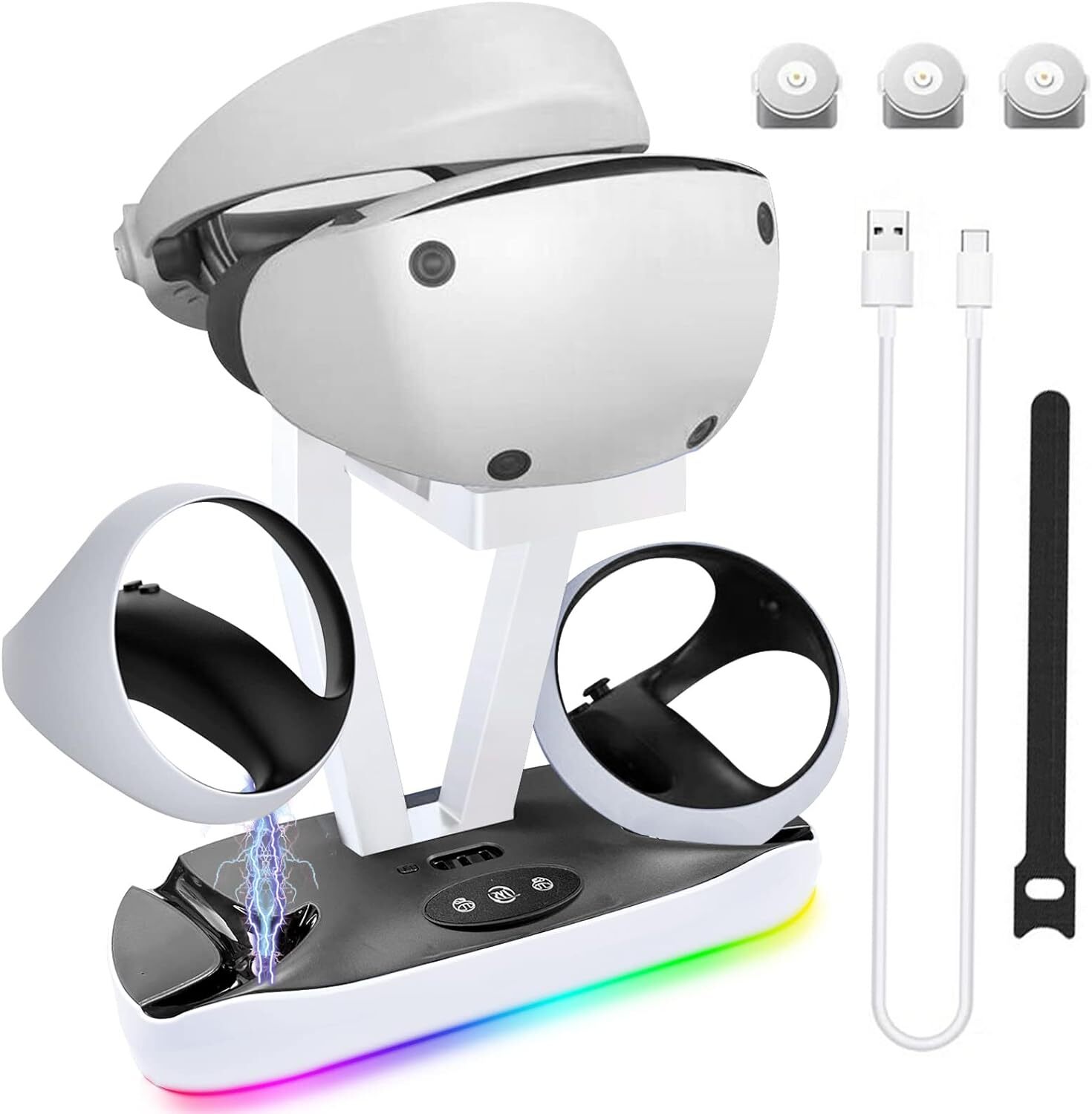 Charging Station for PSVR2 with RGB Light, Fast Charging Dock & VR Headset Stand-image