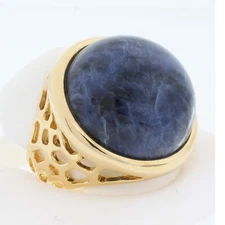 BLUE COCKTAIL RING SODALITE RING ROUND DOME SHAPE BOLD IMPRESSIVE BEAUTY SIZE 7