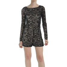 Aqua Women Black and Nude Lace Long Sleeves Romper