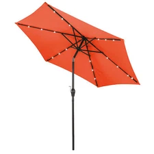 9FT Patio Solar Umbrella LED Patio Market Steel Tilt with Crank Outdoor