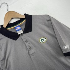 Green Bay Packers Polo Shirt Mens large Gray Embroidered Reebok Team Apparel y2k