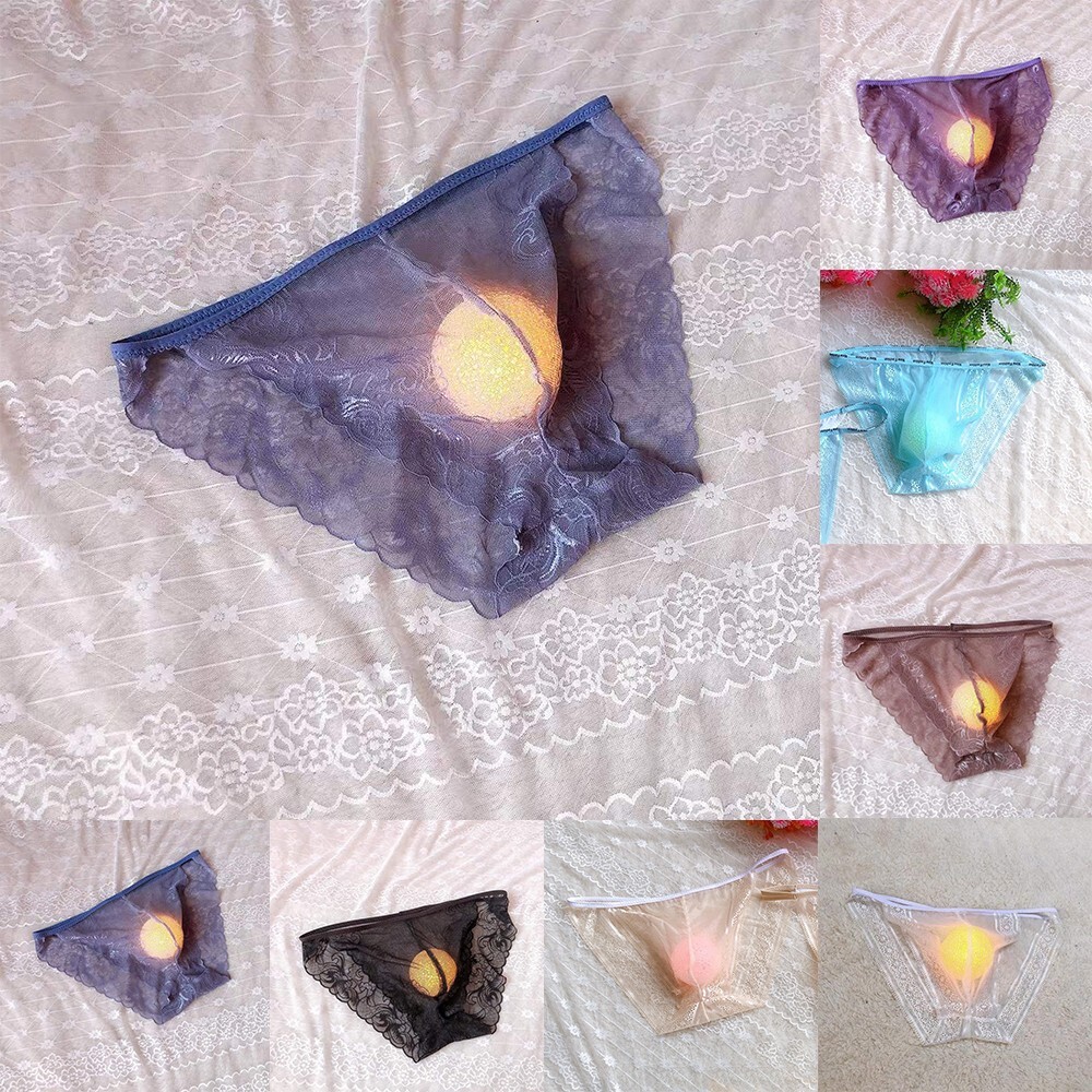 Fashionable Men's Sexy Lace Mesh Sheer Bikini Briefs Thongs Underpants