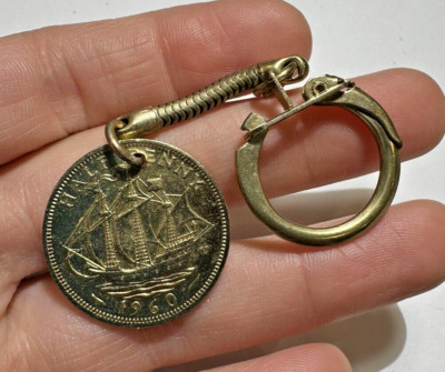 Vintage Halber Penny 1960 Britisch Elizabeth Ii-Dei Gratia-Regina Keychain 4h 4
