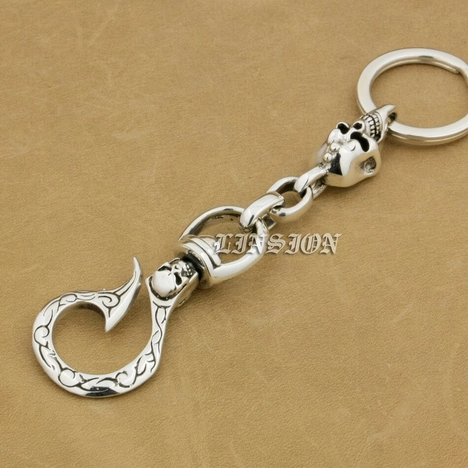 Skull Hook Belt Clip 925 Sterling Silver KeyRing Biker Punk Keychain 9T011A BZ - Image 3 of 4