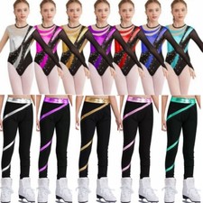 DE M&auml;dchen Gymnastikanzug Langarm Turnanzug Ballettanzug mit Leggings Sport Hose