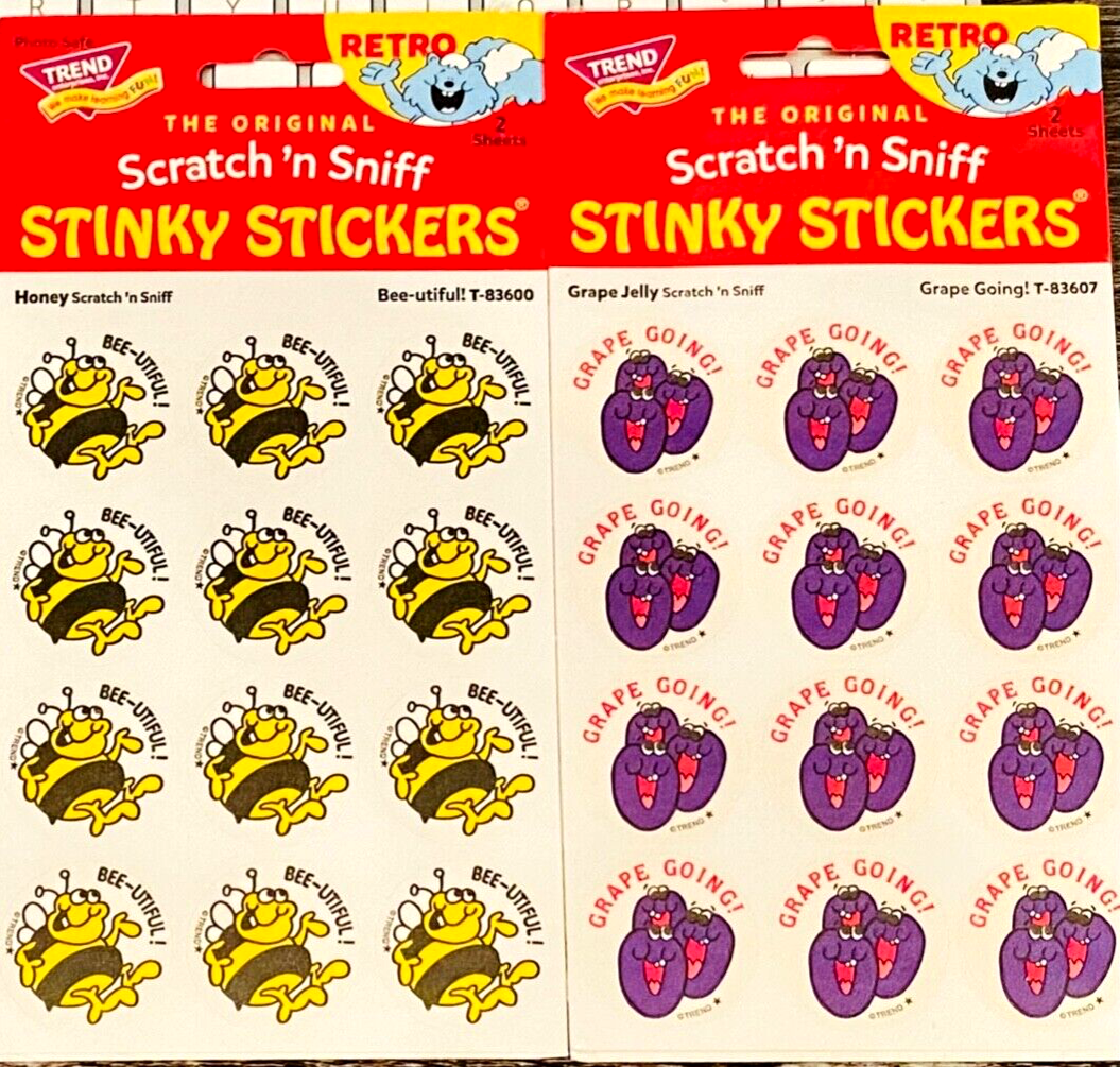 48 TREND Scratch n Sniff RETRO STINKY STICKERS, HONEY & GRAPE JELLY Scented