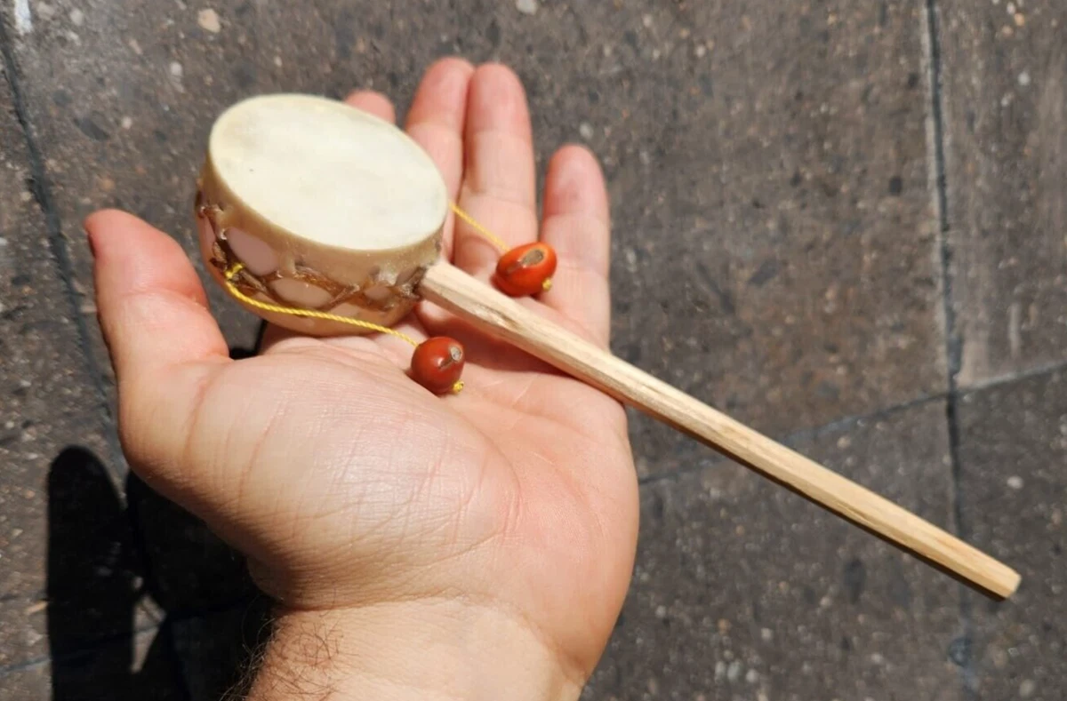 Native Mexican Raramuri Tarahumara Hand Rattle Pellet Drum Mexico