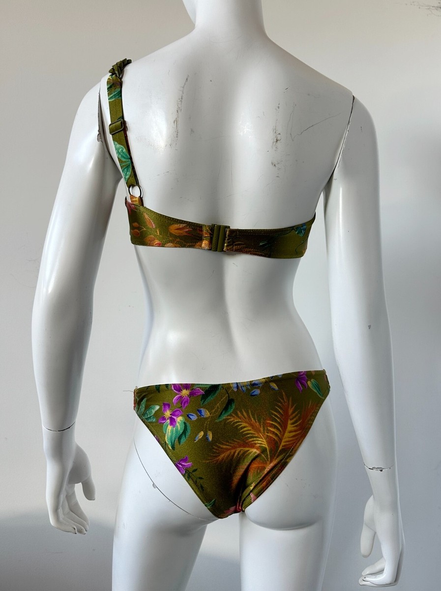 Zimmermann Bikini Tropicana One Shoulder Floral Green Size 0