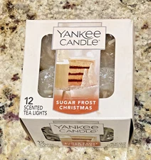 BOX of  12- Yankee Candle ⭐ -SUGAR FROST CHRISTMAS- Tea Lights NEW Rare HOLIDAYS