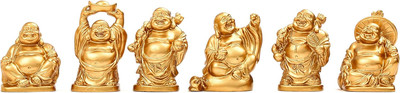 BRABUD Feng Shui 2'' Resin Laughing Happy Buddha 2'' Gold Set 