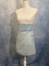 Vintage 1960s Blue Gingham Handmade Half Apron With Ric-Rac And Pockets
