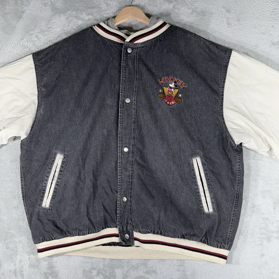 Chaqueta Universitaria De Colección Mickey Mouse Para Hombres XL Denim Años 90 Disney Store Abrigo Foto 3 de 4