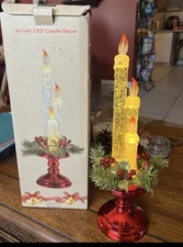 Cracker Barrel Christmas Acrylic LED Candles Glitter Kitsch Decor 14.5"