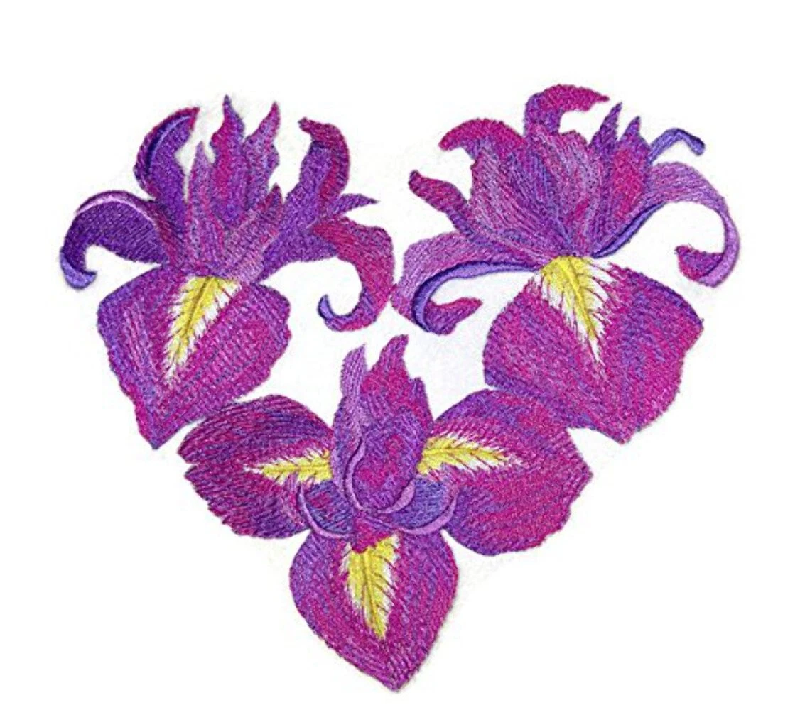 Custom: Heart of Irises Embroidered Iron on/Sew patch (7.8" x 6.79")] [Made in U