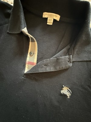 Burberry Brit Polo Black With Check Trim Size SMALL 100% Cotton
