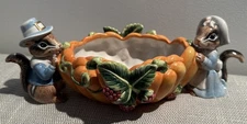 Fitz and Floyd "IT'S HARVEST TIME" Pilgrim Pumpkin Chipmunk Candy Bowl Fall