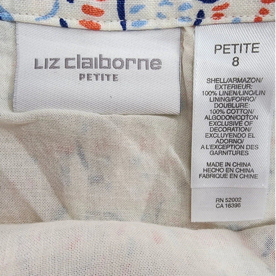 Falda vintage Liz Claiborne para mujer 8 PETITE estampada lino línea A lazo Preppy Foto 4 de 4