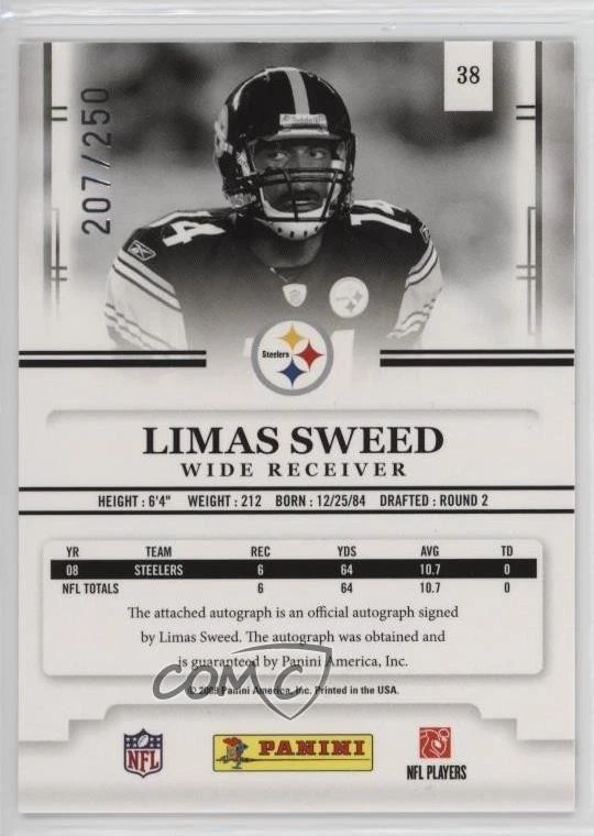2009 Playoff Prestige Rookie Review Signatures /250 Limas Sweed #38 Auto - Image 2 of 2