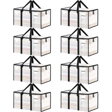 8 Pack Extra Large Heavy Duty Moving Bags, Clear Storage Bins with Lids, Rein...