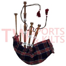 Great Highland Rosewood Brown Bagpipe With Silver Mounts Black Stewart Cover