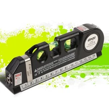 Multi-Use Horizontal+Vertical+Hairline Laser Bubble Level w/8ft Measuring Tape
