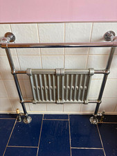 Original Art Deco 1930s Cast Iron Bathroom Radiator Chrome Towel Rail Vintage