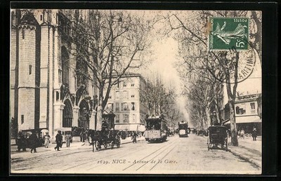 Nice, Avenue de la Gare, Strassenbahn, Ansichtskarte 1909 