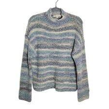 LOFT Blue Striped Mock Neck Knit Sweater Size Large