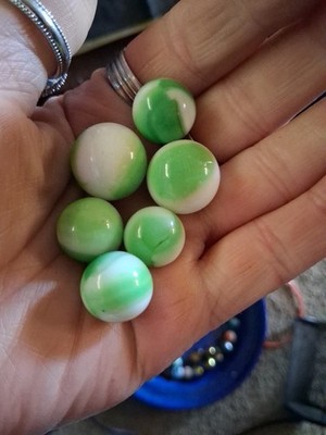 Swirl Green White Glass Marble Toy Machine Made Decorative Collectible Lot