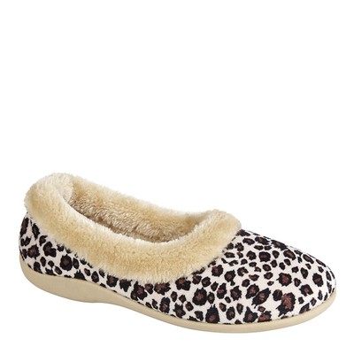 Sleepers Penny Damen Leopardenmuster Kunstfellkragen warme Hausschuhe