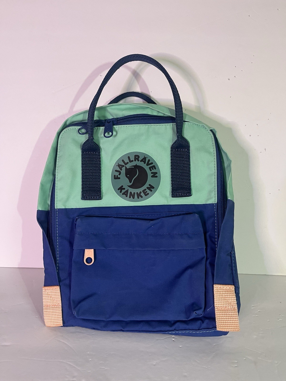 Mini Mochila Fjallraven Kanken Verde Menta/Azul Marino Excelente Estado