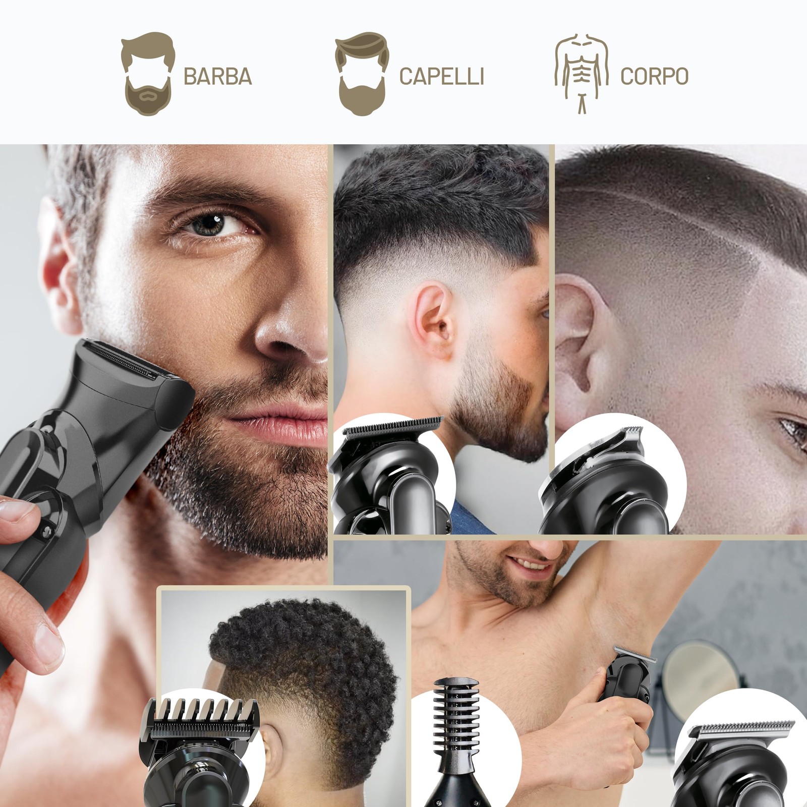 PORTENTUM Tagliacapelli Professionale LED 21 Pezzi - Kit Barba e Corpo - 3