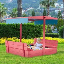 43.7" x 43.3" Wooden Sandbox with Cover, 2 Benches, UV50 Canopy