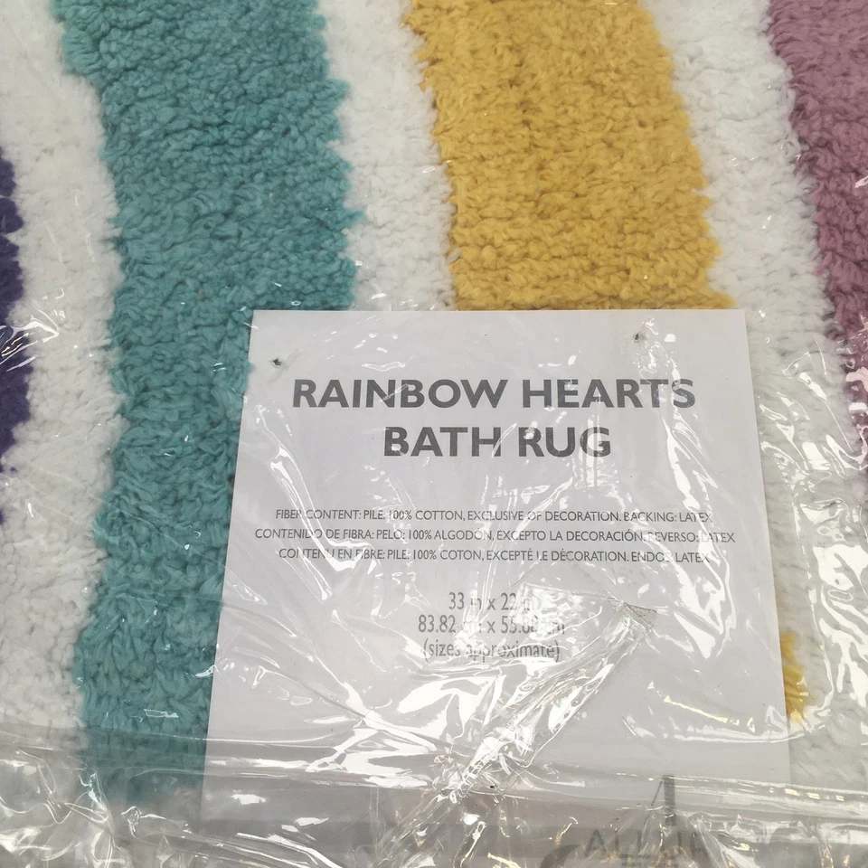 Tapete de banho Allure Home Rainbow Hearts algodão meio círculo multicolorido, lote de 2, novo com etiquetas - Imagem 3 de 4